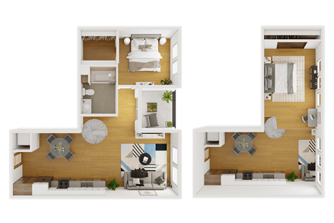 a floor plan of a house with a bedroom and a living room